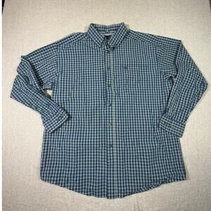 Ariat Pro Men XL Blue Long Sleeve Plaid Shirt Western Cowboy Work Button Down